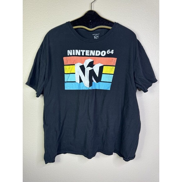 Nintendo 64 Men's XX-Large N64 Logo Black T-Shirt Distressed Worn - Picture 1 of 5